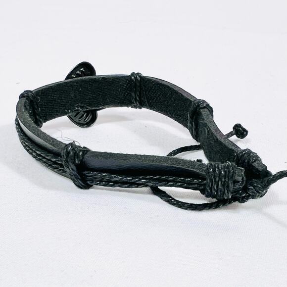 Indian Elephant Bracelet Leather Adjustable Silver Tone Black New - Picture 5 of 5